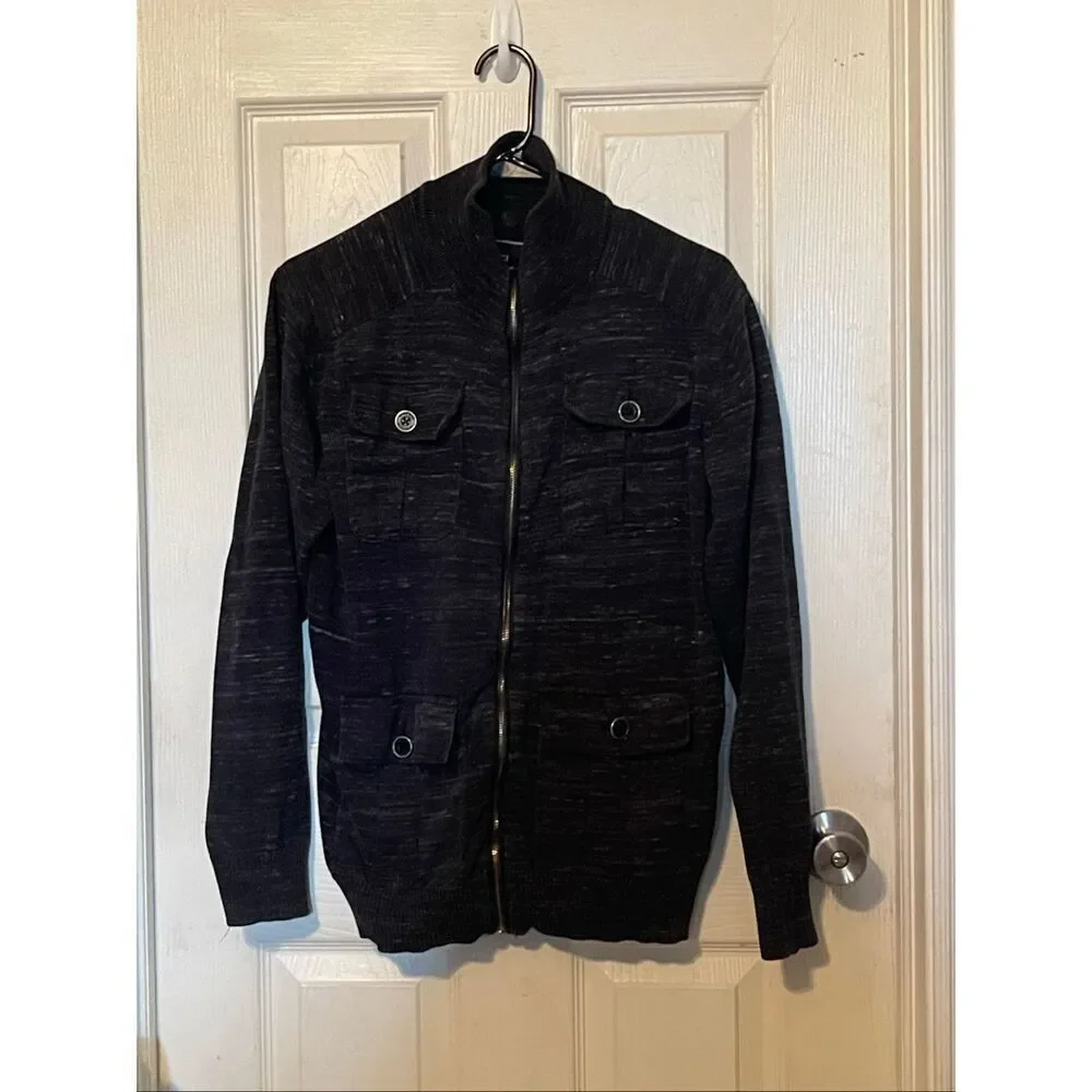 Buckle Black You're Gone Black Marled Standard Fit Zip-Up Cardigan Sweater Large